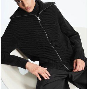 COS Black Zip-up Ribbed-knit Cardigan Size XS